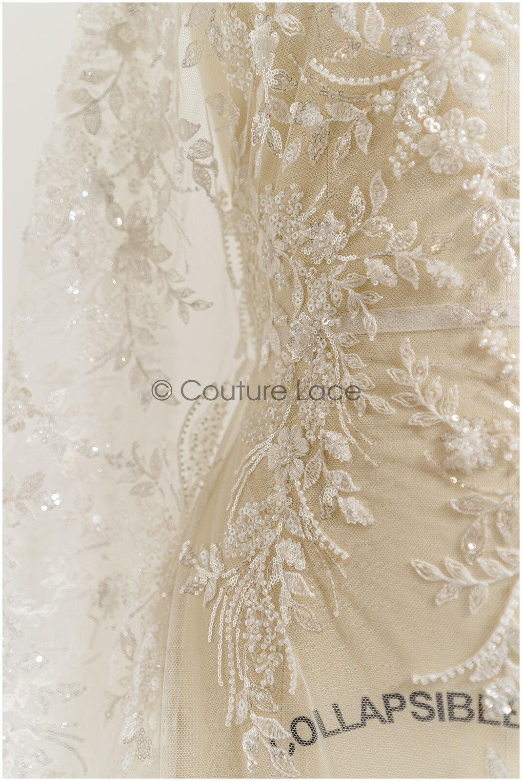 Pearl lace fabric off-white/ bridal lace fabric with pearls// L23-251B