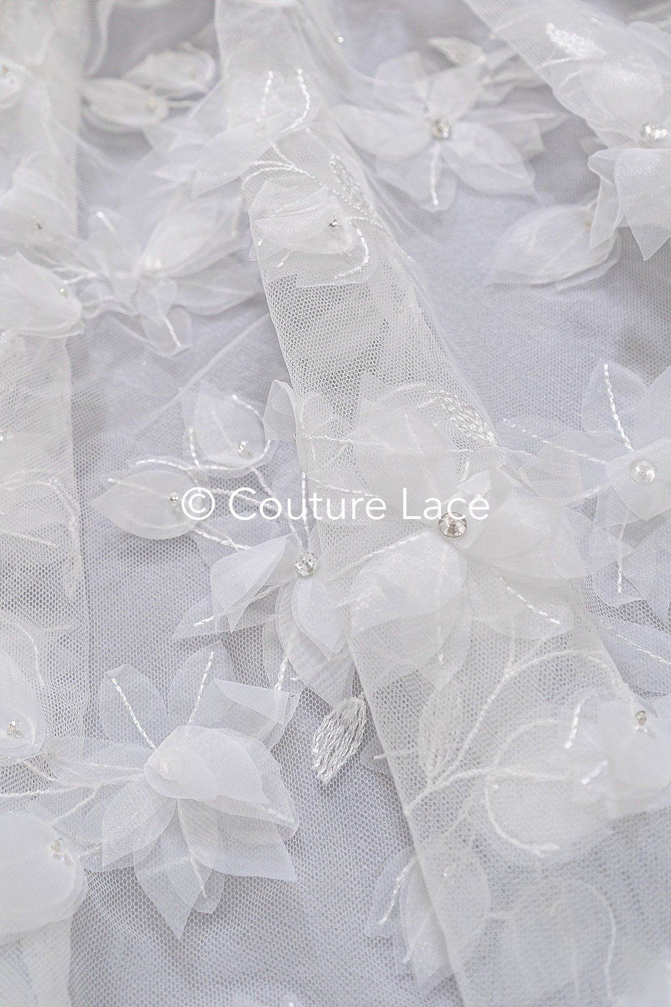 3D Blumen Spitzenstoff Off-White/ Braut Spitzenstoff/ romantische Spitze mit 3D Blumen/ Hochzeit Spitzenstoff// L23-663