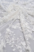 3D Blumen Spitzenstoff Off-White/ Braut Spitzenstoff/ romantischer Spitzenstoff mit 3D Blumen/ Hochzeit Spitzenstoff// L23-664