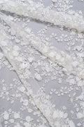 3D Blumen Spitzenstoff Off-White/ Braut Spitzenstoff/ romantischer Spitzenstoff mit 3D Blumen/ Hochzeit Spitzenstoff// L23-664