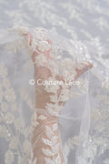 Blumen Perlen Spitze Stoff Off-White/ Couture Spitzenstoff/ Brautspitze/ Perlenspitze// L23-665