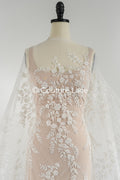Blumen Perlen Spitze Stoff Off-White/ Couture Spitzenstoff/ Brautspitze/ Perlenspitze// L23-665
