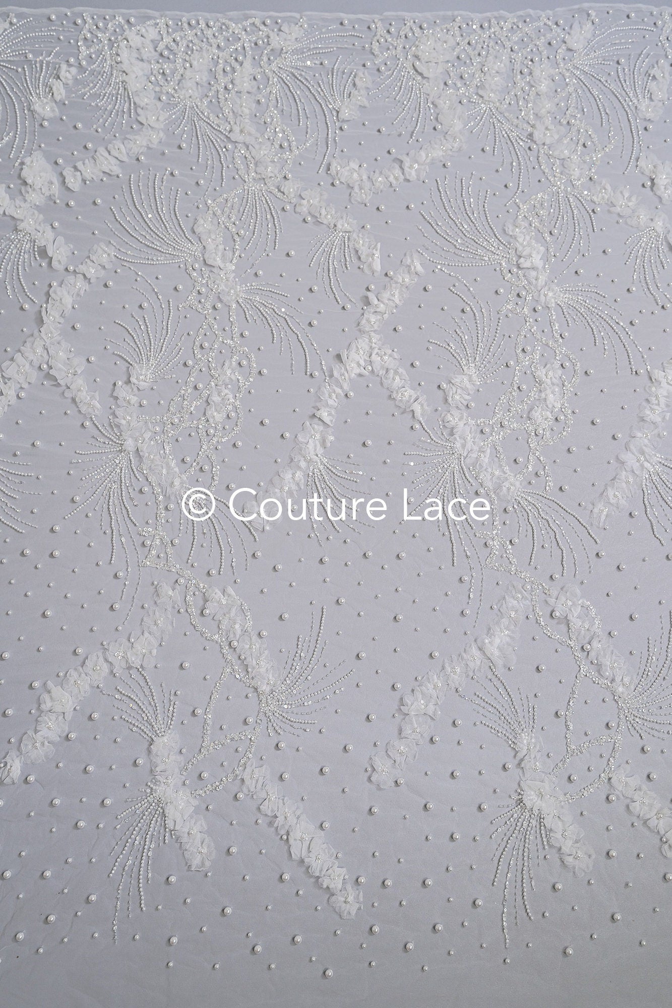 3D Blumen Spitzenstoff Off-White/ Braut Spitzenstoff/ romantische Spitze mit 3D Blumen/ Hochzeit Spitzenstoff// L23-666