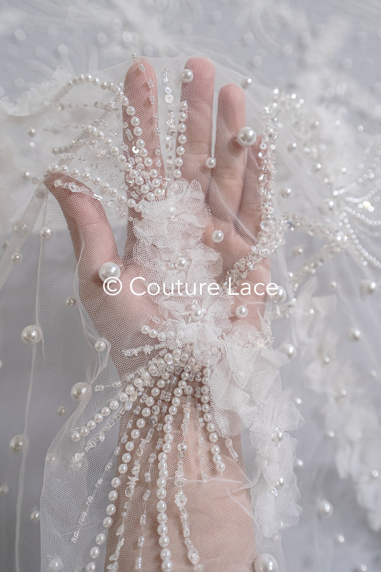 3D Blumen Spitzenstoff Off-White/ Braut Spitzenstoff/ romantische Spitze mit 3D Blumen/ Hochzeit Spitzenstoff// L23-666