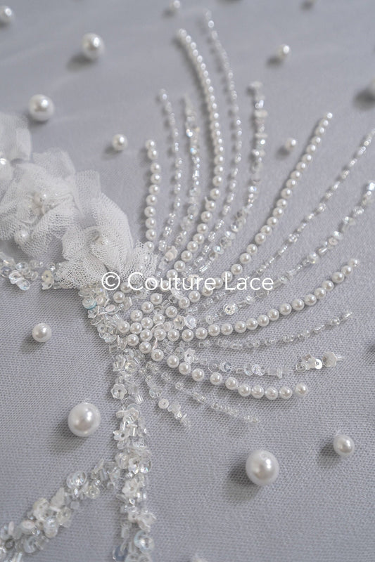 3D Blumen Spitzenstoff Off-White/ Braut Spitzenstoff/ romantische Spitze mit 3D Blumen/ Hochzeit Spitzenstoff// L23-666