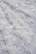 3D Blumen Spitzenstoff Off-White/ Braut Spitzenstoff mit Perlen/ romantischer Spitzenstoff mit 3D Blumen/ Hochzeit Spitzenstoff// L23-669