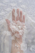3D Blumen Spitzenstoff Off-White/ Braut Spitzenstoff/ romantischer Spitzenstoff mit 3D Blumen/ Hochzeit Spitzenstoff// L23-670