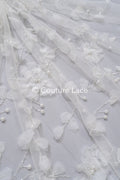 3D Blumen Spitzenstoff Off-White/ Braut Spitzenstoff/ romantischer Spitzenstoff mit 3D Blumen/ Hochzeit Spitzenstoff// L23-670