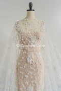 3D Blumen Spitzenstoff Off-White/ Braut Spitzenstoff/ romantischer Spitzenstoff mit 3D Blumen/ Hochzeit Spitzenstoff// L23-670