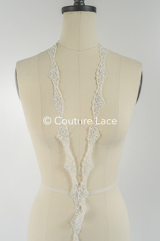 Bridal lace trim with silver thread/ Silver cream lace trim/ Bridal lace trim// T17-029