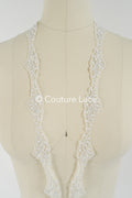 Bridal lace trim with silver thread/ Silver cream lace trim/ Bridal lace trim// T17-029