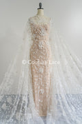 3D Blumen Spitzenstoff Off-White/ Braut Spitzenstoff/ romantischer Spitzenstoff mit 3D Blumen/ Hochzeit Spitzenstoff// L23-670
