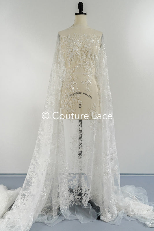 Perlen Spitzenstoff Off-White/ Couture Spitzenstoff mit Perlen & Pailletten/ Braut Spitzenstoff/ Perlen Spitze// L23-251N