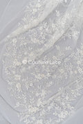 Pearl lace fabric off-white/ Couture lace fabric with pearls &amp; sequins/ Bridal lace fabric/ Pearl lace// L23-251N