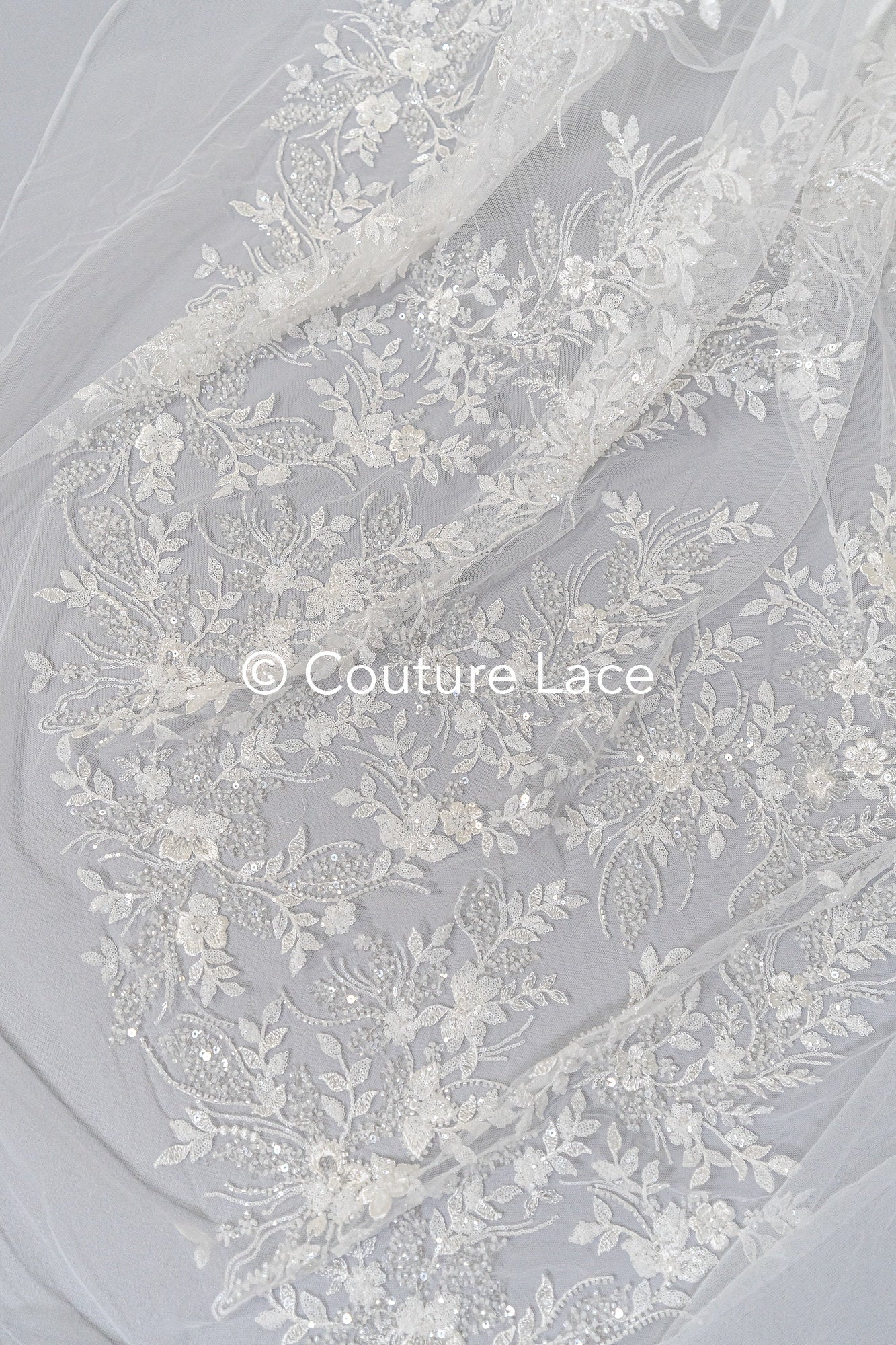 Pearl lace fabric off-white/ Couture lace fabric with pearls &amp; sequins/ Bridal lace fabric/ Pearl lace// L23-251N