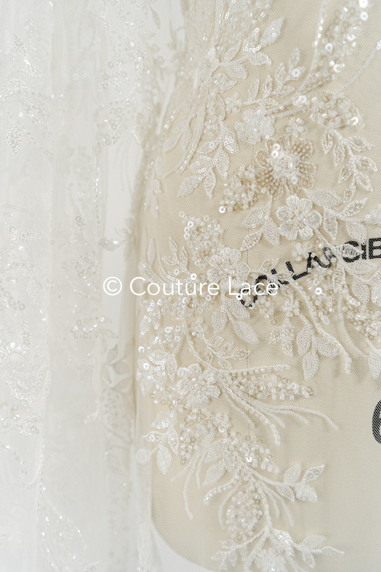 Pearl lace fabric off-white/ Couture lace fabric with pearls &amp; sequins/ Bridal lace fabric/ Pearl lace// L23-251N