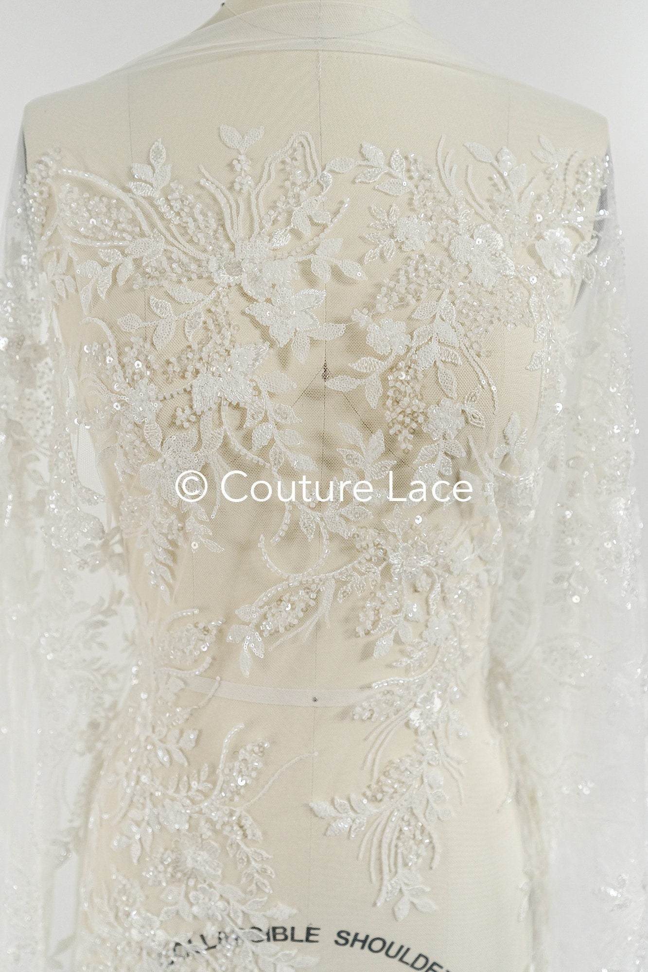 Pearl lace fabric off-white/ Couture lace fabric with pearls &amp; sequins/ Bridal lace fabric/ Pearl lace// L23-251N