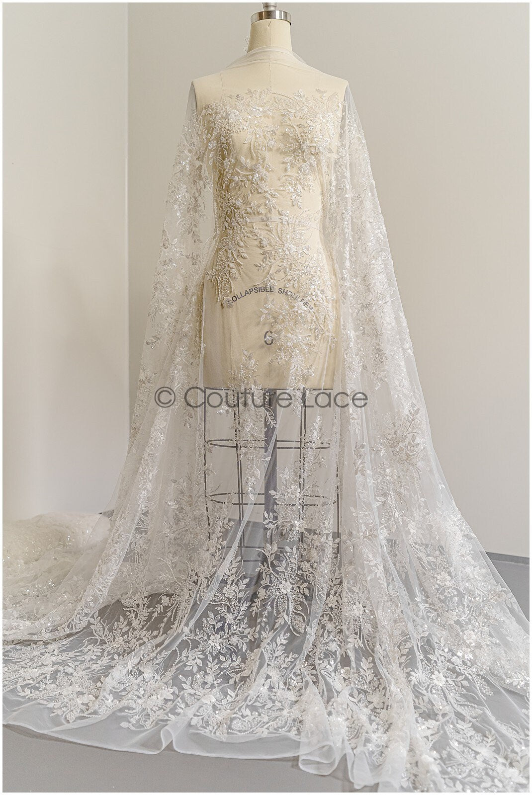 Pearl lace fabric off-white/ bridal lace fabric with pearls// L23-251B