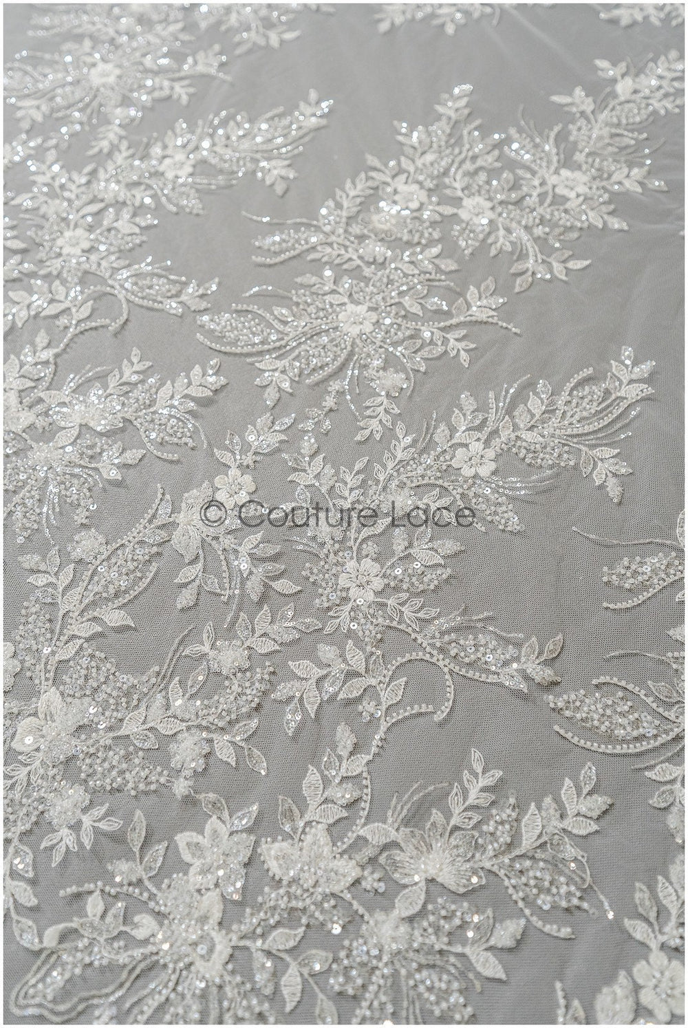 Pearl lace fabric off-white/ bridal lace fabric with pearls// L23-251B