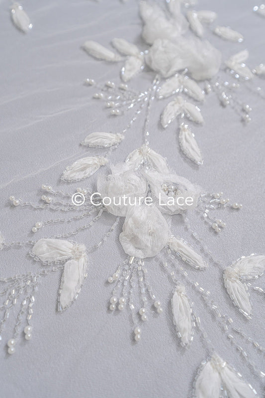 Perlen Spitzenstoff Off-White/ Couture Spitze Stoff/ Braut Spitzenstoff/ Perlenspitze// L23-475