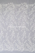 3D Blumen Spitzenstoff Off-White/ Braut Spitzenstoff/ romantischer Spitzenstoff mit 3D Blumen/ Hochzeit Spitzenstoff// L23-664
