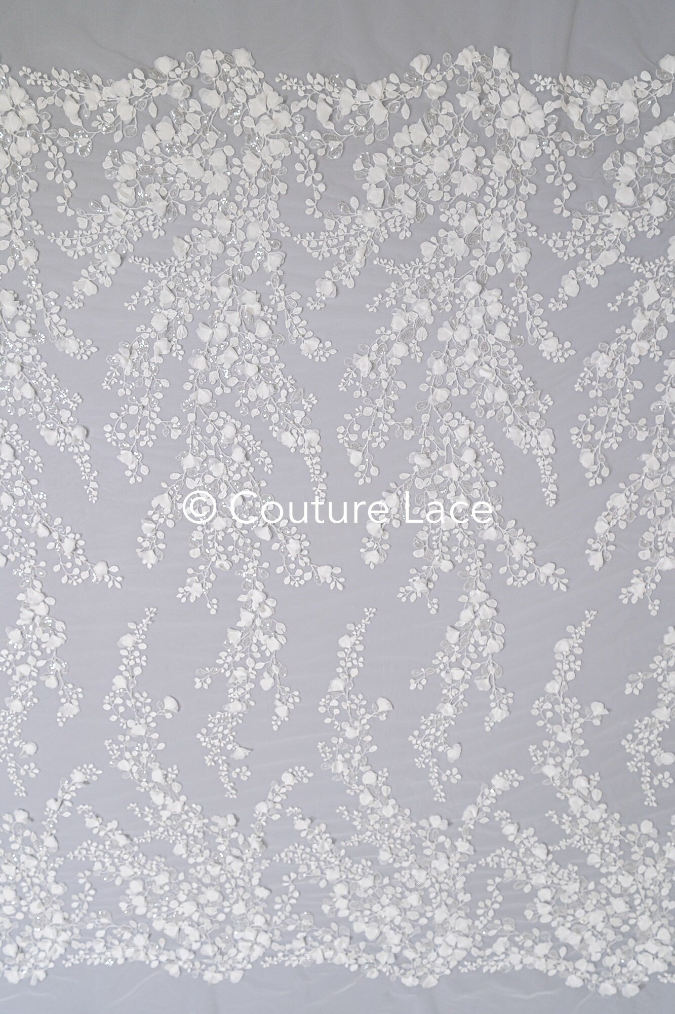 3D Blumen Spitzenstoff Off-White/ Braut Spitzenstoff/ romantischer Spitzenstoff mit 3D Blumen/ Hochzeit Spitzenstoff// L23-664