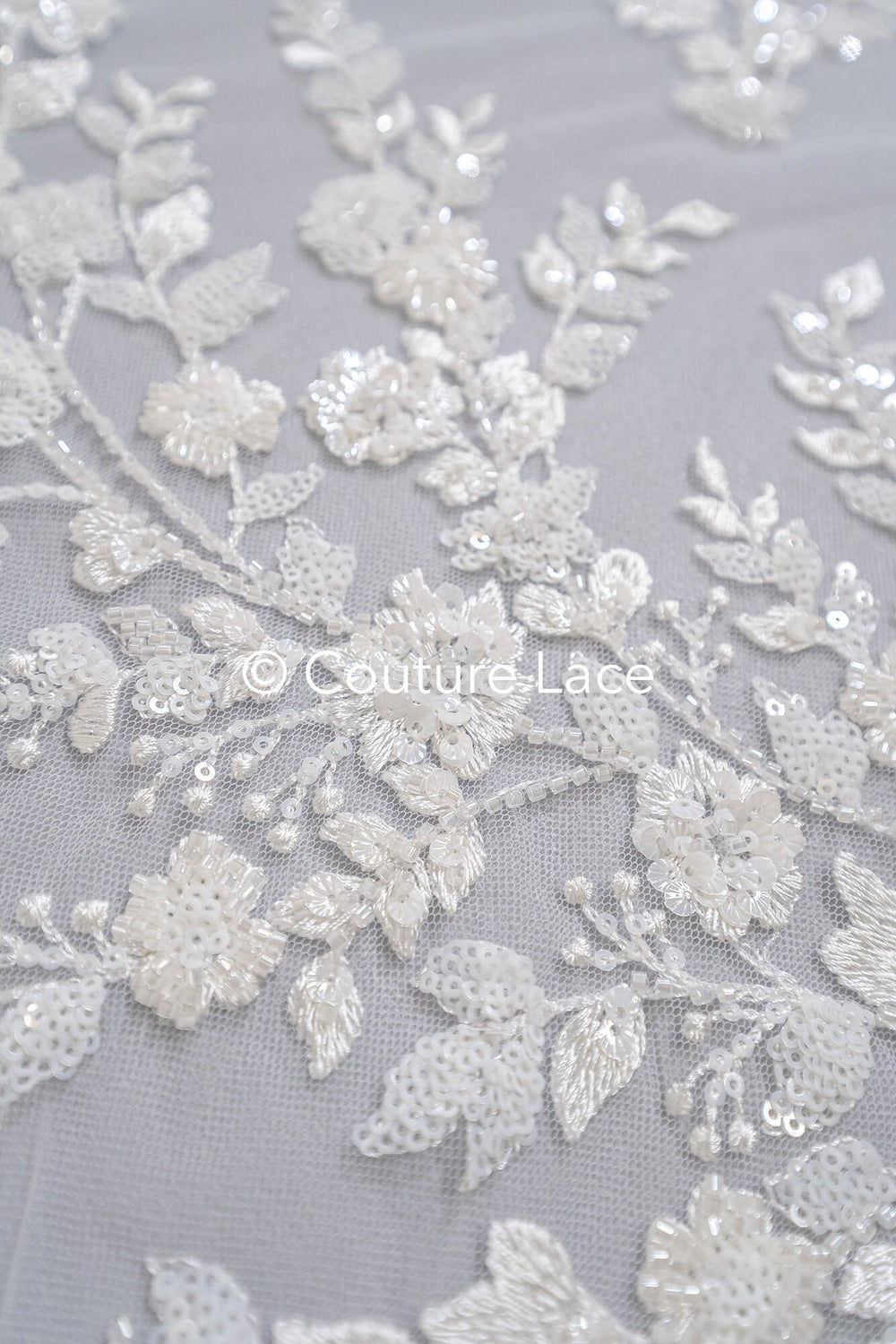 Blumen Perlen Spitze Stoff Off-White/ Couture Spitzenstoff/ Brautspitze/ Perlenspitze// L23-665