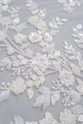Blumen Perlen Spitze Stoff Off-White/ Couture Spitzenstoff/ Brautspitze/ Perlenspitze// L23-665