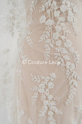 Blumen Perlen Spitze Stoff Off-White/ Couture Spitzenstoff/ Brautspitze/ Perlenspitze// L23-665