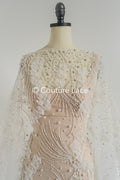 3D Blumen Spitzenstoff Off-White/ Braut Spitzenstoff/ romantische Spitze mit 3D Blumen/ Hochzeit Spitzenstoff// L23-666