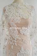 3D Spitzenstoff Off-White/ 3D Blumen Spitzenstoff/ Braut Spitzenstoff/ romantische Spitze mit Blumen// L23-667