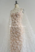 3D Blumen Spitzenstoff Off-White/ Braut Spitzenstoff mit Perlen/ romantischer Spitzenstoff mit 3D Blumen/ Hochzeit Spitzenstoff// L23-669