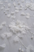 3D Blumen Spitzenstoff Off-White/ Braut Spitzenstoff/ romantischer Spitzenstoff mit 3D Blumen/ Hochzeit Spitzenstoff// L23-670