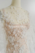 3D Blumen Spitzenstoff Off-White/ Braut Spitzenstoff/ romantischer Spitzenstoff mit 3D Blumen/ Hochzeit Spitzenstoff// L23-670