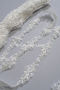 Bridal lace trim with silver thread/ Silver cream lace trim/ Bridal lace trim// T17-029