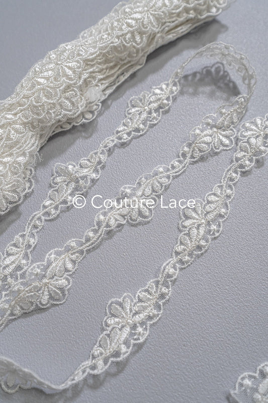 Bridal lace trim with silver thread/ Silver cream lace trim/ Bridal lace trim// T17-029