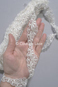 Bridal lace trim with silver thread/ Silver cream lace trim/ Bridal lace trim// T17-029