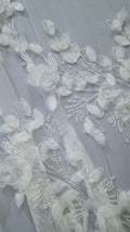 Embroidered floral lace for wedding dresses, luxury bridal lace with 3D flowers // L25-844