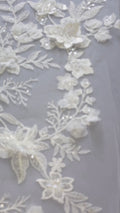 3D flower lace fabric/ bridal lace fabric/ romantic lace fabric with 3D flowers &amp; pearls// L24-706