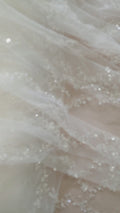 Encaje nupcial bordado con perlas / tejido de novia con bordado / encaje de perlas sobre tul con brillo // L25-837