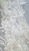 Beaded bridal lace with floral pattern and 3D flowers/ Bridal fabric with bead embroidery for wedding dresses // L25-740