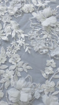 3D flower lace fabric/ bridal lace fabric/ romantic lace fabric with 3D flowers &amp; pearls// L24-705