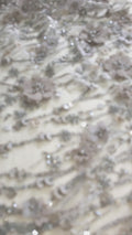 3D flower lace fabric grey/ French bridal lace fabric/ Romantic floral lace fabric with 3D flowers/ Wedding lace fabric// L24-330