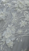 3D flower lace fabric/ French bridal lace fabric/ Romantic floral lace fabric with 3D flowers/ Wedding lace fabric// L24-682