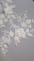 Brautspitzenapplikationen mit 3D Blumen/ Brautkleid Spitzenverzierungen mit Perlen// A24-460