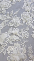 3D flower lace fabric/ French bridal lace fabric/ Romantic floral lace fabric with 3D flowers/ Wedding lace fabric// L24-694