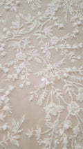 Fine bridal lace with small flowers and pearls – Handmade bridal fabric embroidery // L25-841