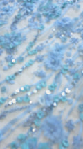 3D Blumen-Spitzenstoff blau/ Französischer Braut-Spitzenstoff/ Romantischer Blumen-Spitzenstoff mit 3D Blumen/ Hochzeitsspitzenstoff// L24-329