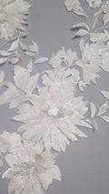 Brautspitzenapplikationen mit 3D Blumen/ Brautkleid Spitzenverzierungen mit Perlen// A24-389