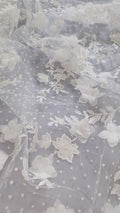 3D Blumen-Spitzenstoff/ Braut-Spitzenstoff/ Romantischer Spitzenstoff mit 3D Blumen & Punkten// L24-702